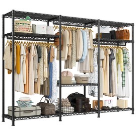 Raybee Clothes Rack Heavy Duty Load 795LBS Portable Clothing Racks for Hanging Clothes Adjustable Garment Rack, 56" W X16 D X 75.5" H Black