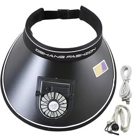 Sun Visor Hats with Fan Outdoor Sun Hat with Fan-Three Temp Settings Visors for Women/Men/Kids, Adjustable Elastic Buckle Black