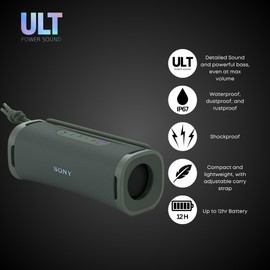 Sony ULT Field 1 Bluetooth Wireless Portable Speaker with Echo Canceling Technology (Forest Gray) Bundle with 12kN Heavy Duty Carabiner with Locking Clip (Orange) (2 Items)