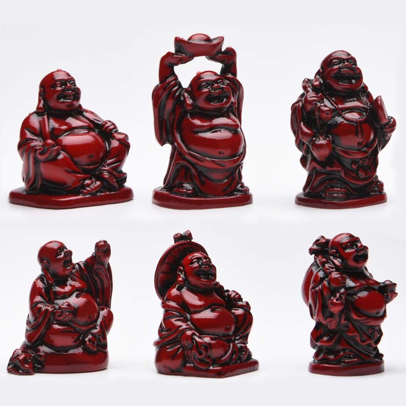 BRABUD Feng Shui 2in Red Resin Laughing Buddha Statue Figurines