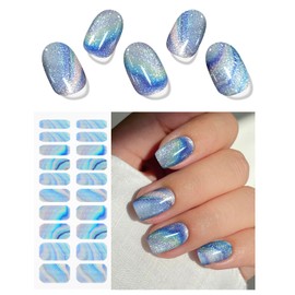 JMEOWIO Nail Foil UV Hardening Blue Marble Glitter UV Gel Nail Strips Nail Stickers Nail Stickers Nail Art Decoration Nail Design Accessories