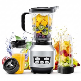 Simple Deluxe Smoothie Blender, 1200W Powerful Countertop Blenders for Kitchen, 60 oz Capacity Blender for Smoothies with BPA-Free Portable Cups, Ice Crushing, Juices, Shakes and Sauces, Silver