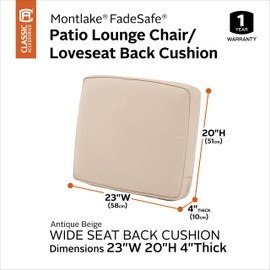 Classic Accessories Montlake Water-Resistant 23 x 20 x 4 Inch Patio Lounge Back Cushion, Antique Beige