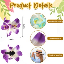 On-Airstore 4Pcs Hawaiian Flower Hair Clips for Women Orchid hair Clip Flower Clips for hair 3.5 Inch Summer Hair clips Artificial Floral Clip for Vacation Beach Party Accessories