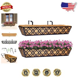 30-Inch Rust-Resistant Metal Window Box Planters with Coco Liners – Set of 2