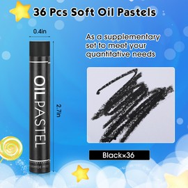 Geyoga 36 Pcs Soft Oil Pastels Bulk Artists Oil Crayons Single Color Creamy Pastels for Art Painting Drawing Blending for Back to School First Day of School Kids Students Artists (Black)