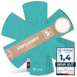 LoFelt® Pan Protectors and Stacking Protection for Pans, Pots, Bowls and Other Kitchen Utensils / 5 Felt Pan Protectors in XL Diameter 38 cm / Felt Pan Protector in Turquoise, Star Shape