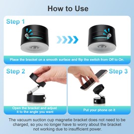 Amoner Vacuum Magnetic Suction Phone Holder, 2025 Upgrade 360° Retractable Suction Cup Phone Mount, Foldable Magnetic Vacuum Phone Holder, Folding Swivel Stand, for Car/Mirror/Gym