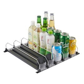 Soda Can Dispenser for Refrigerator, Width Adjustable Self-Pushin Soda Can Organizer, Beer Pop Can Water Bottle Storage for Fridge, Pantry, Kitchen (5 Rows, Black)