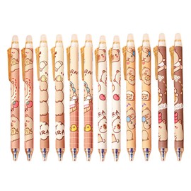 12 Cartoon Capybara Erasable Pens, Retractable Gel Pens, 0.5Mm Creative Erasable Pens, Study and Office Supplies, Student Stationery Set