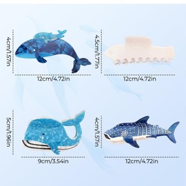 XHLIZHU Whale Shark Hair Clip, Acetate Hair Clip, Small Claw Clips for Women, Cute Fashion Nonslip Hairpin Accessories (2Pcs)