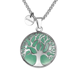 JADENOVA Family Tree Necklace Tree of Life Natural Aventurine Gemstone Crystal Pendant Necklace 24 Inches Stainless Steel Chain