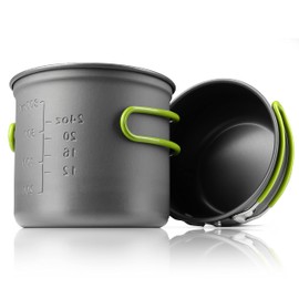 2 Piece Camping Tableware / Pot Set Made of Lightweight and Rustproof Anodised Aluminium Outdoor Cooking Set 2 Pots Tableware Set Outdoor Equipment with Practical Plastic Handles