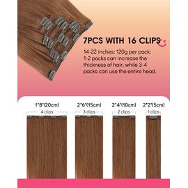 Youngsmile Human Hair clip in Extensions, Hair Extensions Real Human Hair Clip ins Double Weft Silk Straight Real Human Hair, 16 Inch 120 Gram 7 Pcs Auburn (CLIP#33-16Inch)
