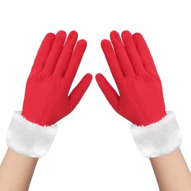 Christmas Santa Claus Gloves Short Red Velvet Gloves with White Furry Cuff Classic Xmas Cosplay Gloves Fancy Dress Christmas Costume Supplies Festival Full Finger Party Gloves for Women Teens