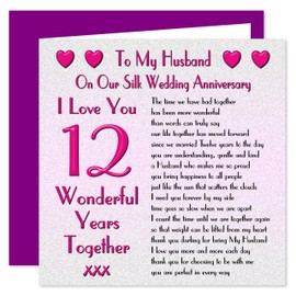 My Husband 12th Wedding Anniversary Card - On Our Silk Anniversary - 12 Years - Sentimental Verse I Love You