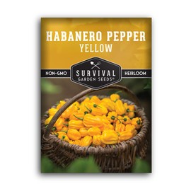 Survival Garden Seeds - Yellow Habanero Pepper Seed for Planting - 1 Packet with Instructions to Plant and Grow Golden Yellow Chili Peppers in Your Home Vegetable Garden - Non-GMO Heirloom Variety