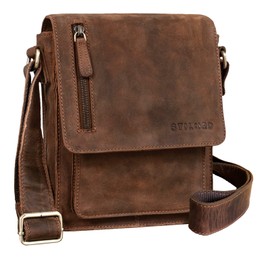 STILORD 'Finn' Small Shoulder Bag Men's Shoulder Bag Vintage Messenger Bag 8.4 Inch Tablet Bag Genuine Buffalo Leather, Aneto - Brown, shoulder bag