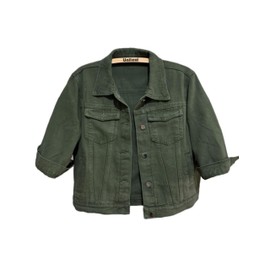 Unilexi Women's 3/4 Sleeve Colored Cropped Denim Jacket Light Wash Short Jean Jacket Trucker Coat(0096-ArmyGreen-XL)