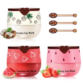 QIUFSSE Honey Pot Lip Balm,3PCS Coconut Watermelon Strawberry Lip Balm,Moisturizing and Repair Bee Lip Balm Honey Pot,Prevention Dry and Crack Lip Mask Overnight