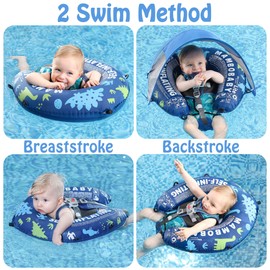 Mambobaby Float Self-Inflating Baby Swim Float with Canopy, Compressible Folding Pool Baby Float, Upgrade Soft Waterproof Skin-Friendly Material Toddler Swim Float (Standard Edition Blue)