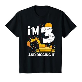 Kids Construction Truck 3rd Birthday I'm 3 and Digging it T-Shirt