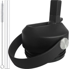 Haloera Straw Lid for YETI Rambler Bottle 12 18 26 36 64 oz, Flexible Handle Lid with Straws for Yeti Straw Lid or Chug Cap Replacement Water Bottle Accessories, Black