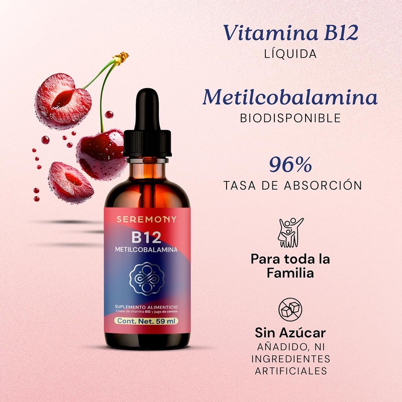 SEREMONY Vitamina B12 Metilcobalamina Sublingual Líquida en Gotas