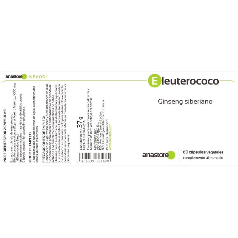 Eleutherococcus (Siberian Ginseng), 500 mg/60 Capsules, Titrated to 0.8% in