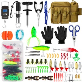 AOFUXTI Fishing Tool Kit - Fishing Pliers Kit, 112Pcs Fishing Gear and Equipment, with Fish Hook Remover, Fishing Scale, Fishing Scissors, Fish Lip Gripper, Fishing Lures, for Man and Women, Blue