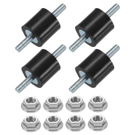 sourcing map 4Pcs M5 x 15mm Rubber Mounts, 19 x 19mm Cylindrical Anti Vibration Isolator Studs Shock Absorber Double Studs with Nuts for Car Bobbin Generator Air Compressors