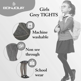Bonjour - Girls (3 Pack) Multibuy Cotton Rich Plain Tights For School Every Day Wear Breathable Thick Warm Smart Casual Tights
