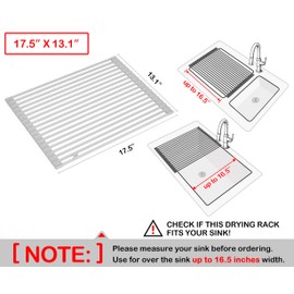 Surpahs 17.5 x 13.1 Inch Roll-Up Dish Drying Rack, Fits Across Sink Openings up to 16.5 Inches, Heavy-Duty Premium Silicone, Strong Support, Non-Slip, Heat-Resistant, Warm Gray