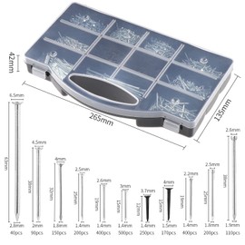 OCR 2510Pcs Hardware Nails Assortment Kit, Galvanized Nails Set with Storage Case - Including Brad Head, Flat Head & Studs for DIY, Craft, Masonry, Woodwork, Decor