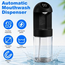 Automatic Mouthwash Dispenser for Bathroom, 20.3 oz Touchless Electric Wall Mounted Mouth Wash Dispenser with 4 Magnetic Cups, 4 Modes, LED Display, Bathroom Accessories Set for Kids and Adults