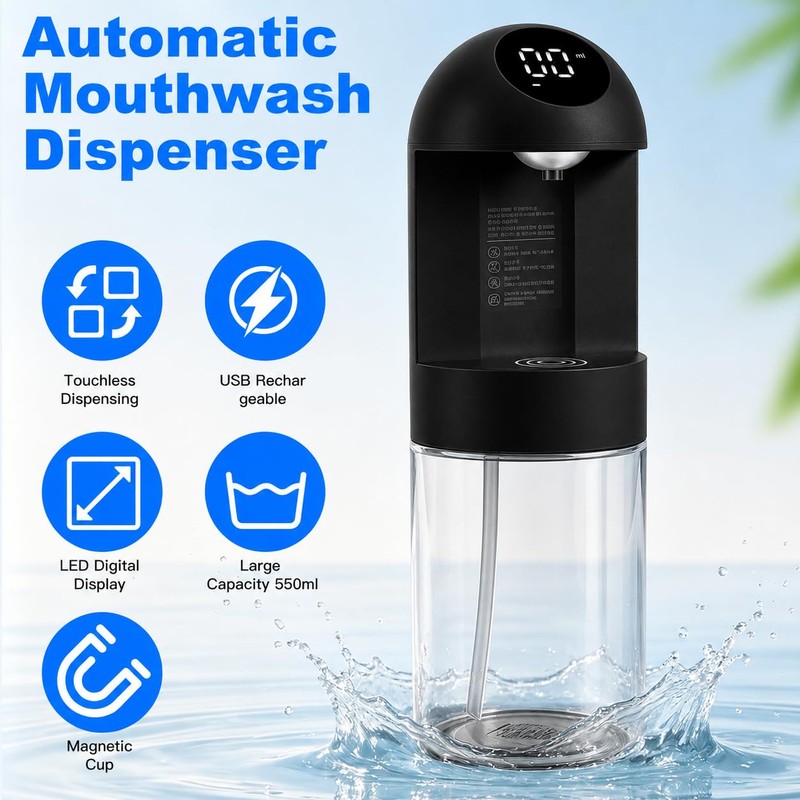 Automatic Mouthwash Dispenser for Bathroom, 20.3 oz Touchless Electric Wall