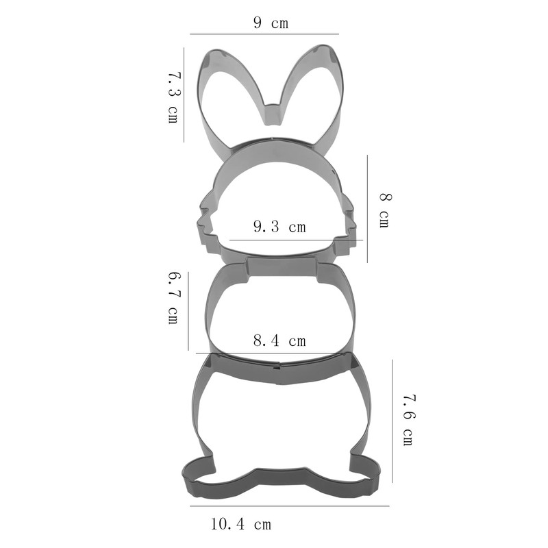 Keewah Stackable Easter Bunny Cookie Cutter Set, 4 Piece, Stainless