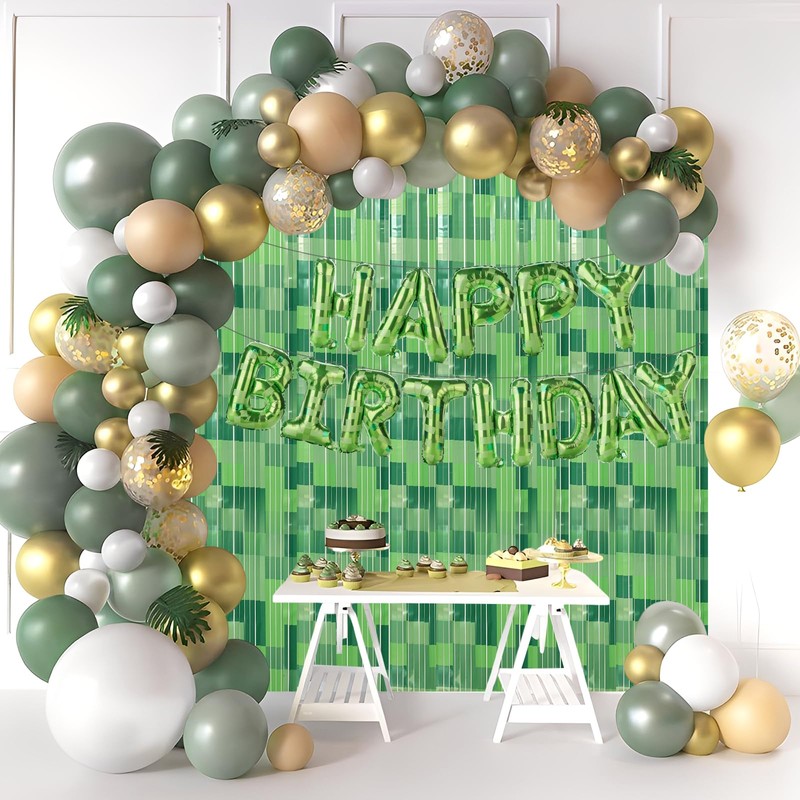 ADARRO 2 Pack Pixel Foil Curtain Backdrop 3.2x6.6 ft, Green