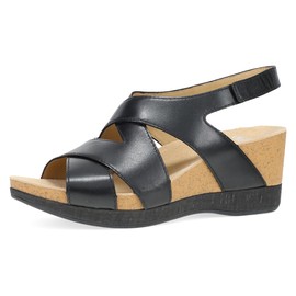 Dansko Shyla Wedge Sandal for Women - Cork/EVA Wedge with Arch Support -Fully Adjustable Straps-Lightweight Rubber Outsole Black 8.5-9 M US