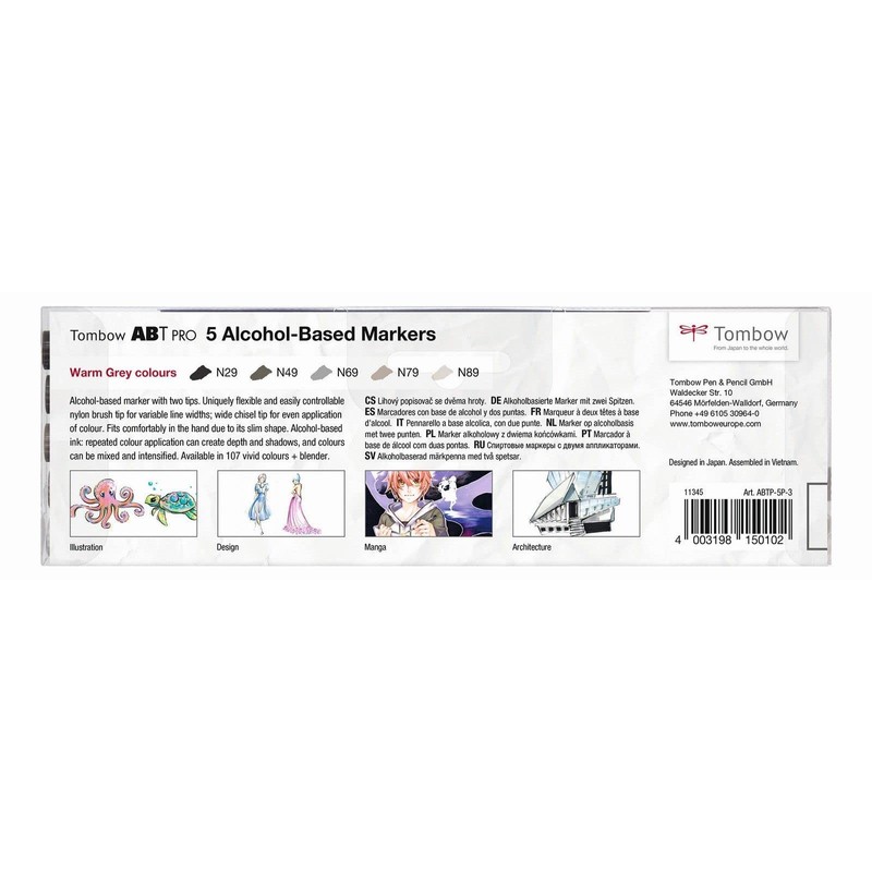 Tombow ABT PRO Alcohol-based Marker Pens Set of 5 -