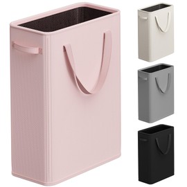 Optish 50L Pink Slim Laundry Hamper, Narrow Laundry Basket with Handles, Baby Girl Hamper for Nursery, Dorm, Bedroom, Living Room, Collapsible Laundry Basket