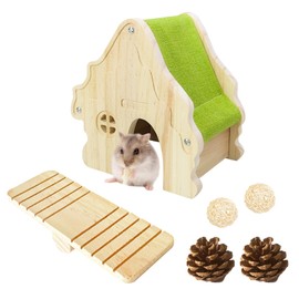 Wooden Hamster Platform and Dwarf Hamster House, Cute Syrian Tiny House Hideout, Small Animal Pet DIY Accessories for Rats, Gerbils & Small Pets (Detachable)