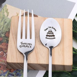 Dad Mum 70th Birthday Gifts for Women Men Grandma Grandad Birthday Gifts for 70 Year Old Man Woman Wife Husband Spoon Fork 70 Th Birthday Gifts for Men Women Happy Birthday Spoon and Fork 2pcs