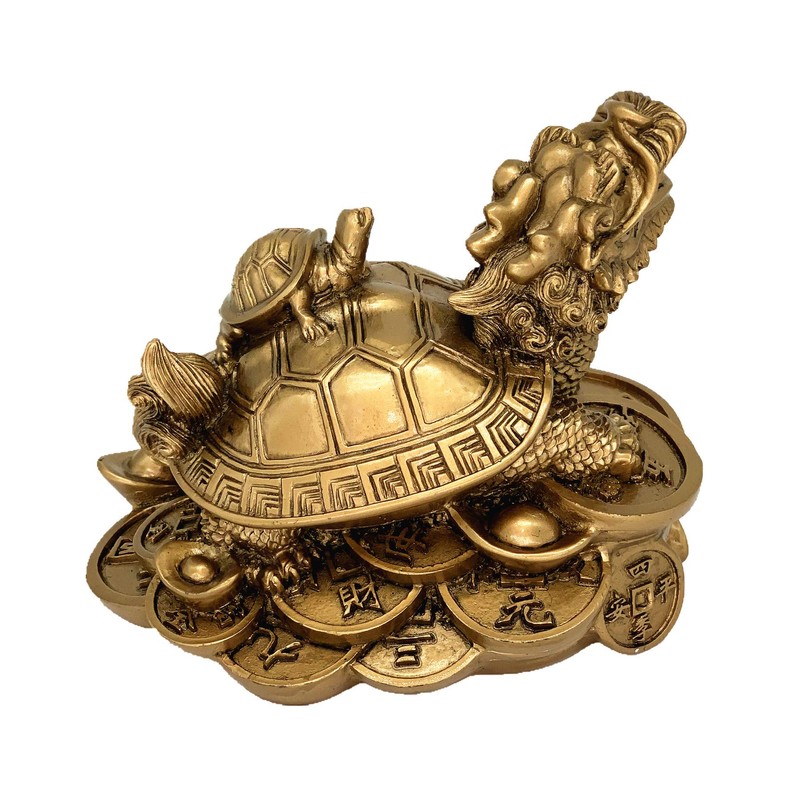 Feng Shui Dragon Turtle Tortoise on Money Base Statue Home