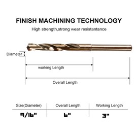 Narwhal 9/16 Inch Cobalt Drill Bits (3 Pack - Industrial Grade M35 Cobalt) 1/2" Shank & 6" Length & 135 Degree Split Point for Drilling Into Metal, Hardened & Stainless Steel, Cast Iron, & More!