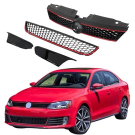 Front Upper Lower Grille Red Trim With Bezel Replacement for VW Jetta MK6 Sedan 2011 2012 2013 2014