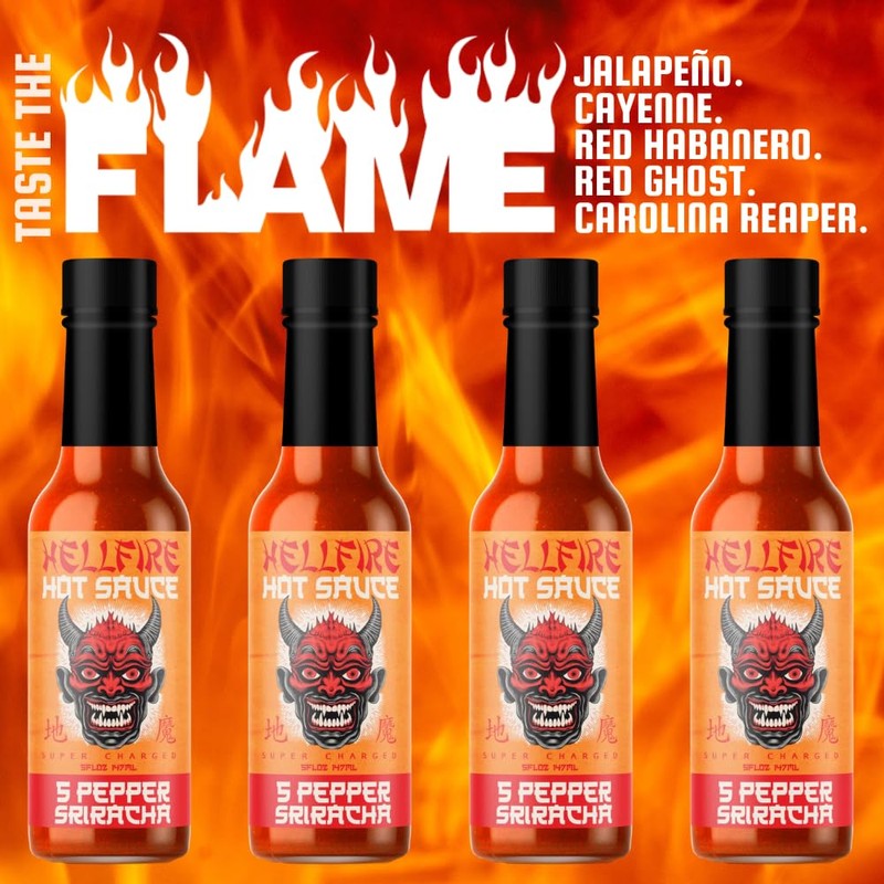 Hellfire 5-Pepper Blend Sriracha Sauce Medium Heat 5oz bottle