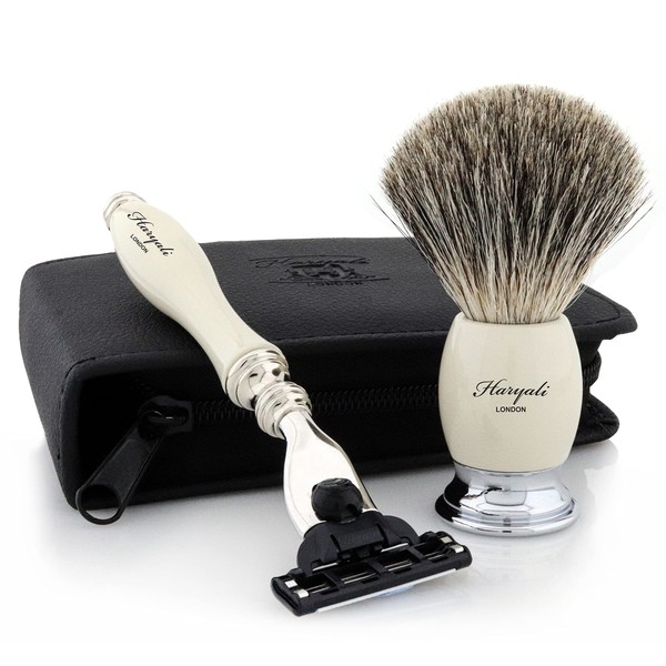 Men shaving shave kit badger hair shaving brush & 3