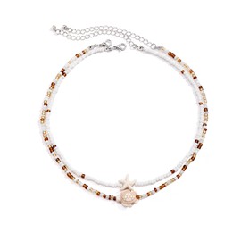 Summer Beaded Necklaces for Women Layered Starfish Turtles Shell Pendant Choker Surfer Beads Necklaces Boho Ocean Beach Jewlery Gifts (Starfish+Turtle)