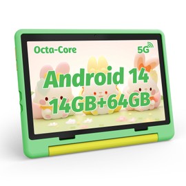 ZOFYWNAS Kids Tablet 10 Inch Android 14 Tablet for Kids Ages 3-12, Octa-Core with Case, Parental Controls,14GB+64GB Storage (TF Expand 1TB), 5G WiFi, BT5.3, Green